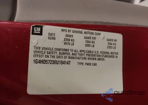 2006 Buick Lucerne Cxl из США, поврежденный, VIN 1G4HD57236U184147